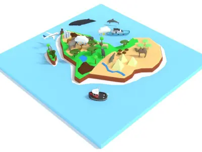 Low Poy Cartoon Africa Map With Animals Low-poly 3D model