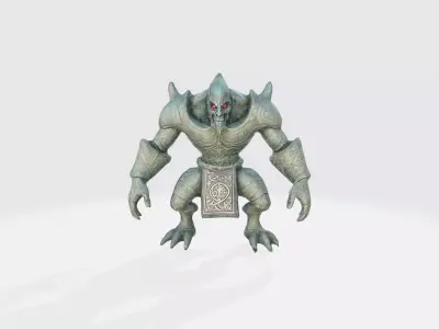 A large muscular gray monster with horns 3D model