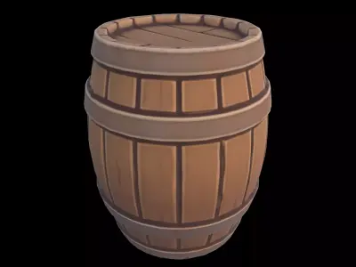 Low Poly Stylized Medieval Wooden Barrel Variant B Low-poly 3D model