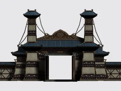 Asian Historic gate 3D model Low-poly 3D model