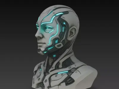 Cybernetic Android Bust STL Futuristic Sci-Fi Robot 3D print model