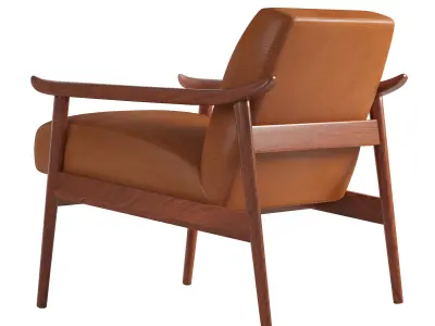 Mid-Century Leather Show Wood Chair Free 3D model