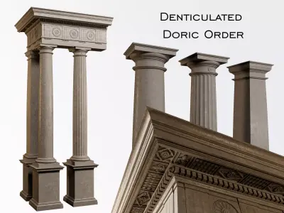 Denticulated Doric Order Column pedestal and entablature 3D model