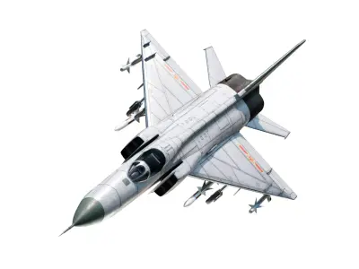 PBR PLAAF J-8II Fighter Shenyang J-8F Finback Low-poly 3D model