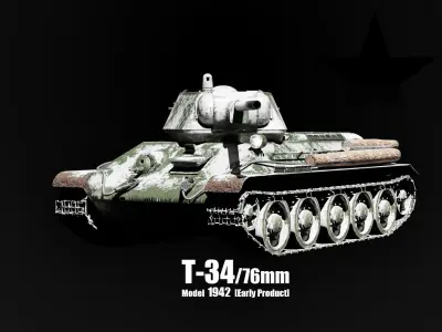T-34-76 - Soviet Medium Tank - Winter Livery - Model 1942 Early Low-poly 3D model