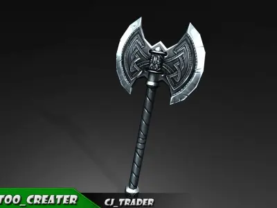 Modern Fantasy Battle Axe Low-Poly 3D Model Low-poly 3D model