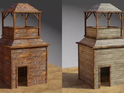 Wooden Military watch tower Low-poly 3D model