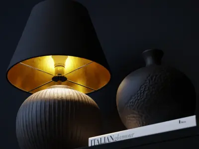  Eno Ceramic Kelantis Carved Shade Lamp Model, Black 