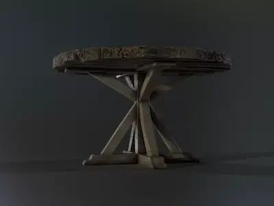 Wooden Round Table Low-poly 3D model
