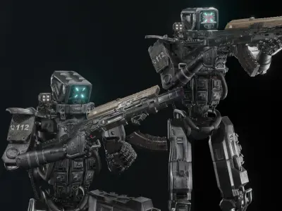 Cyborg Police Robot Low-poly 3D model