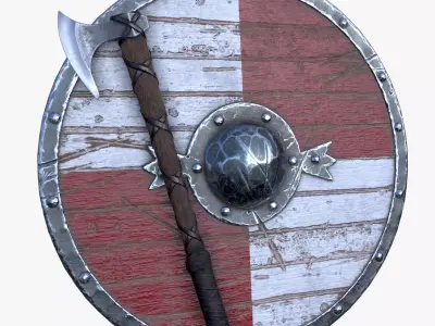 Axe and Shield Low-poly 3D model