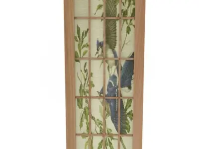 Asian Standing Lamp with Birds Pattern Gridded 3D model