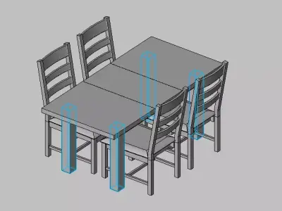 Modern dining table with four chairs Revit model 3D model