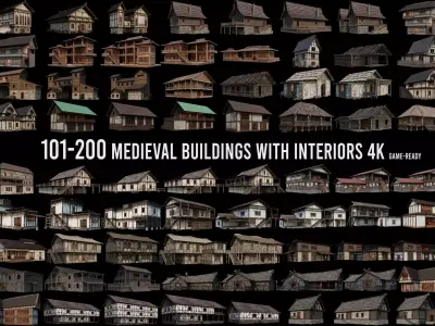 101 - 200 OLD MEDIEVAL HOUSES BUILDINGS PACK 4K GameReady Low-poly 3D model