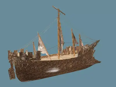 Destroyed Wooden Ship Game-Ready 3D Model Low-poly 3D model