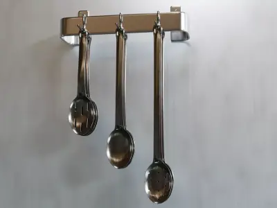 Commercial Cooking Spoons with Rack - Hanging Low-poly 3D model