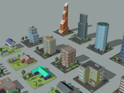 Cartoon low-Poly metropolis Low-poly 3D model
