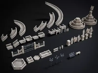 GOTHIC EXTERIOR PROPS ASSET Collection Low-poly 3D model