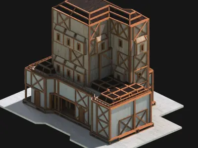 Medieval Low Poly Building Castle Wooden Village Stone House 20 Low-poly 3D model
