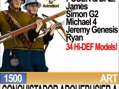 Conquistador Arquebusier Props Poser Daz A 1500 3D model