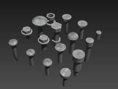 Hardware Pack- nuts and bolts Low-poly 3D model