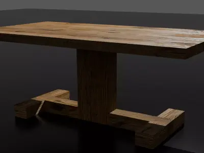 Rustic wooden table low poly Free low-poly 3D model