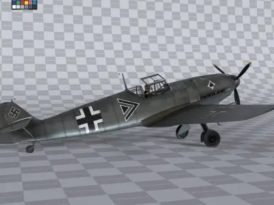 Messerschmitt BF109 German Fighter Airplane Grey V2 3D model