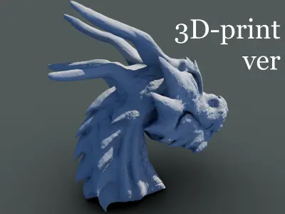 Fantasy Dragon Head high and lowpoly and 3d-print Free low-poly 3D model