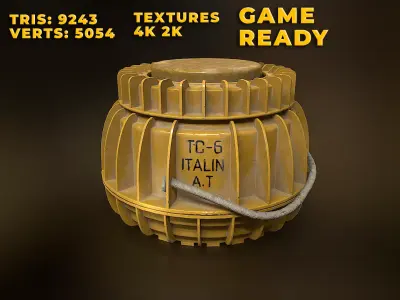 Italian anti-tank blast mine TC 6 Low-poly 3D model