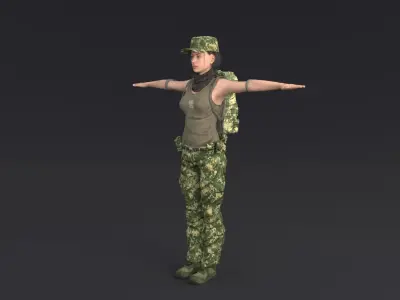 Female Soldier Rigged Low-poly 3D model