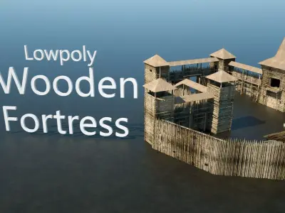 Wooden Fortress Low-poly 3D model