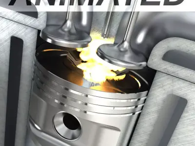 Engine cylinder with piston and valves animated 3D model