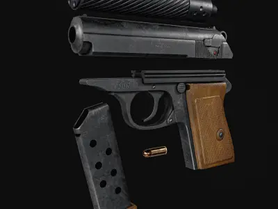 James Bond Walther PPK with Silencer Low-poly 3D model
