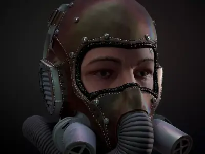 Pilot head with helmet Low-poly 3D model