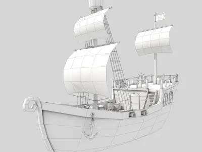 Low Poly Cartoon Pirate Ship Textured Low-poly 3D model