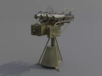 Quadruple mounted Maxim anti aircraft machine gun Low-poly 3D model