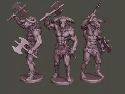 Minotaur Warrior Stand2 two Axes 3D print model