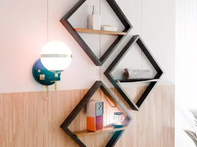 Modern Geometric Diamond Wall Shelf Set  Free 3D model