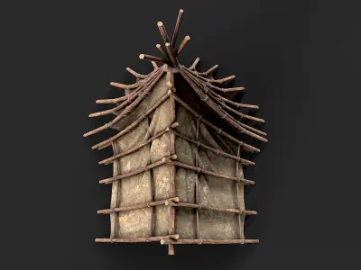 Primitive Wood and Fabric Tent Shelter 7 Low-poly 3D model