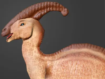 Parasaurolophus Game Ready dinosaur with long horns Low-poly 3D model