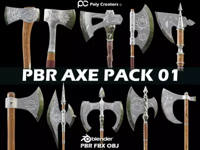 PBR AXE PACK 01 Low-poly 3D model