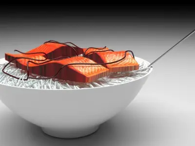 Rice With Salmon Fishes 3D model