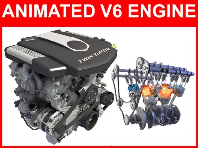 V6 Engine with Gasoline Ignition Animation 3D model