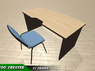 Office reception furniture set low poly 3d model Low-poly 3D model