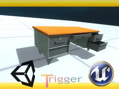 Wooden Desk Unity Free low-poly 3D model