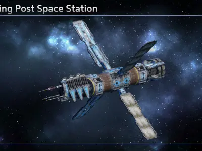 Modular Military Space Station Low-poly 3D model