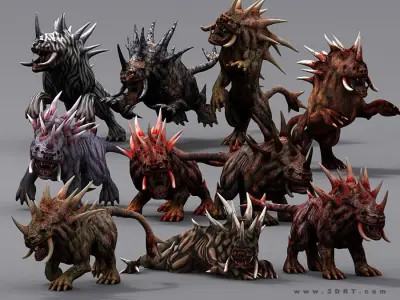 3DRT-Hellhounds monsters Low-poly 3D model