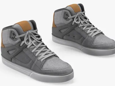 Lace-Up Textile Sneakers Light Gray 3D model