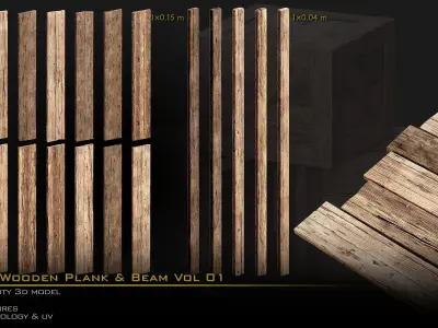 Wooden Plank and Beam Vol 01 Medieval 3D Asset Pack Low-poly 3D model