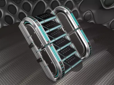 Sci-Fi Stairs - 31 - Silver Blue Neon Light Version Low-poly 3D model